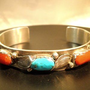 Simplicio Zuni Sterling Turquoise Coral Bracelet